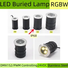 10Pack RGBW IP68 Waterproof Outdoor LED Underground Light 5W 24V Deck light Buried Lamp Spotlight for Pathway Driveway Garden Recessed Landscape with Stainless Steel Body PC Cover Tempering Glass Len