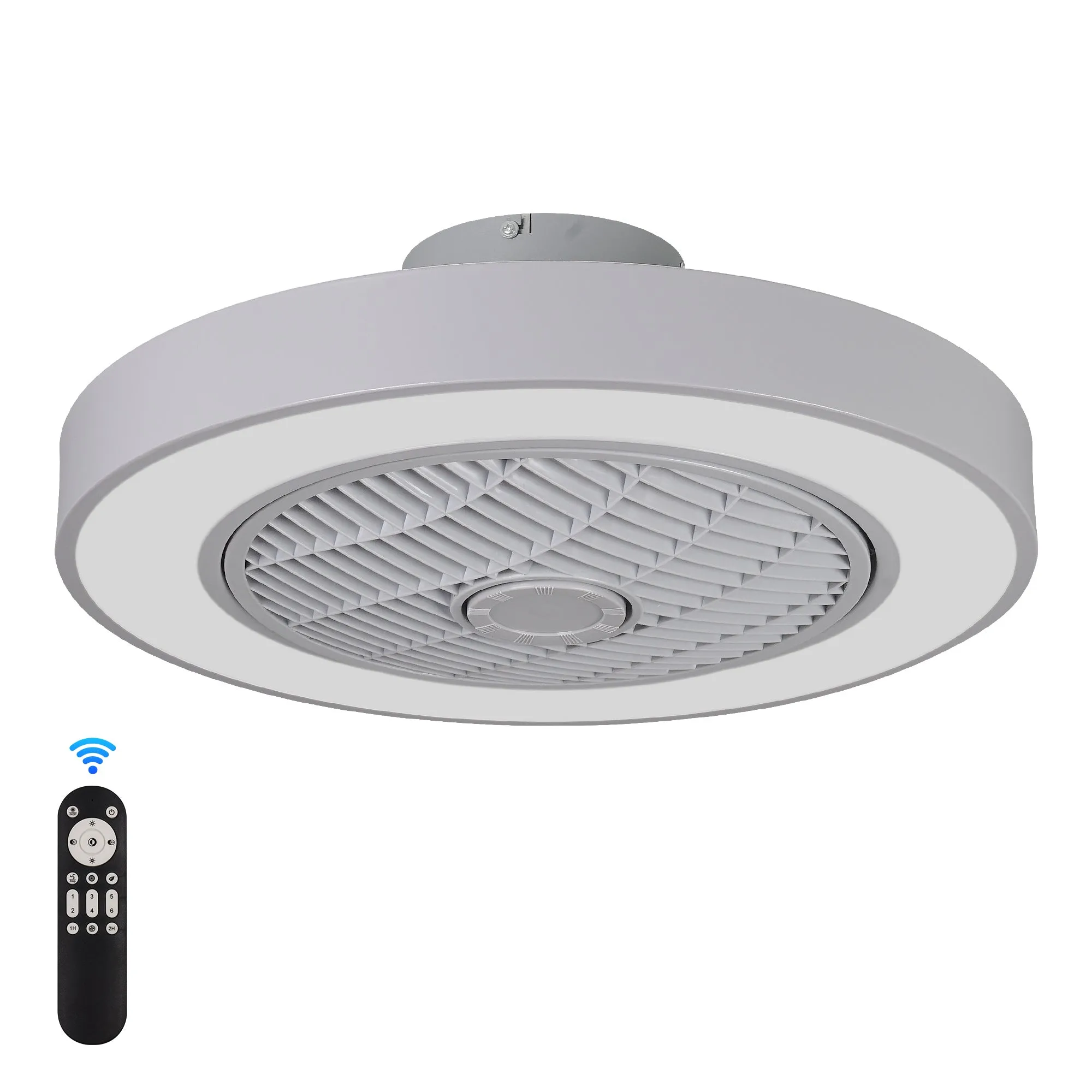20 Inch Enclosed Bladeless Ceiling Fan With Lights(Grey)