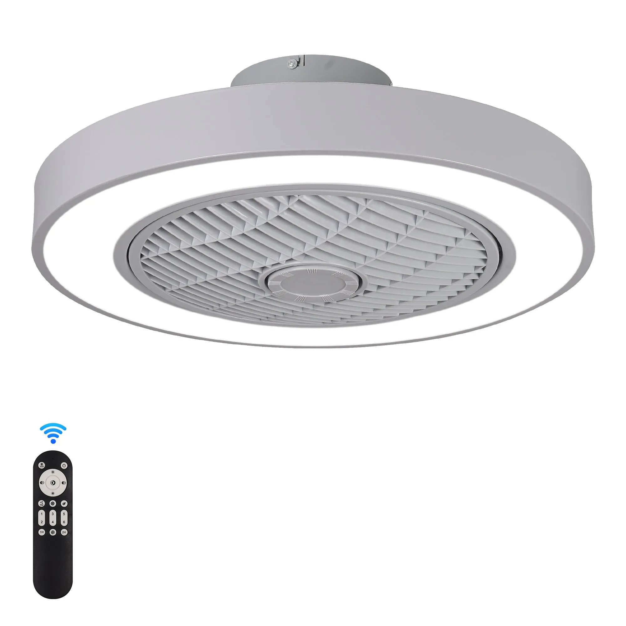 20 Inch Enclosed Bladeless Ceiling Fan With Lights(Grey)