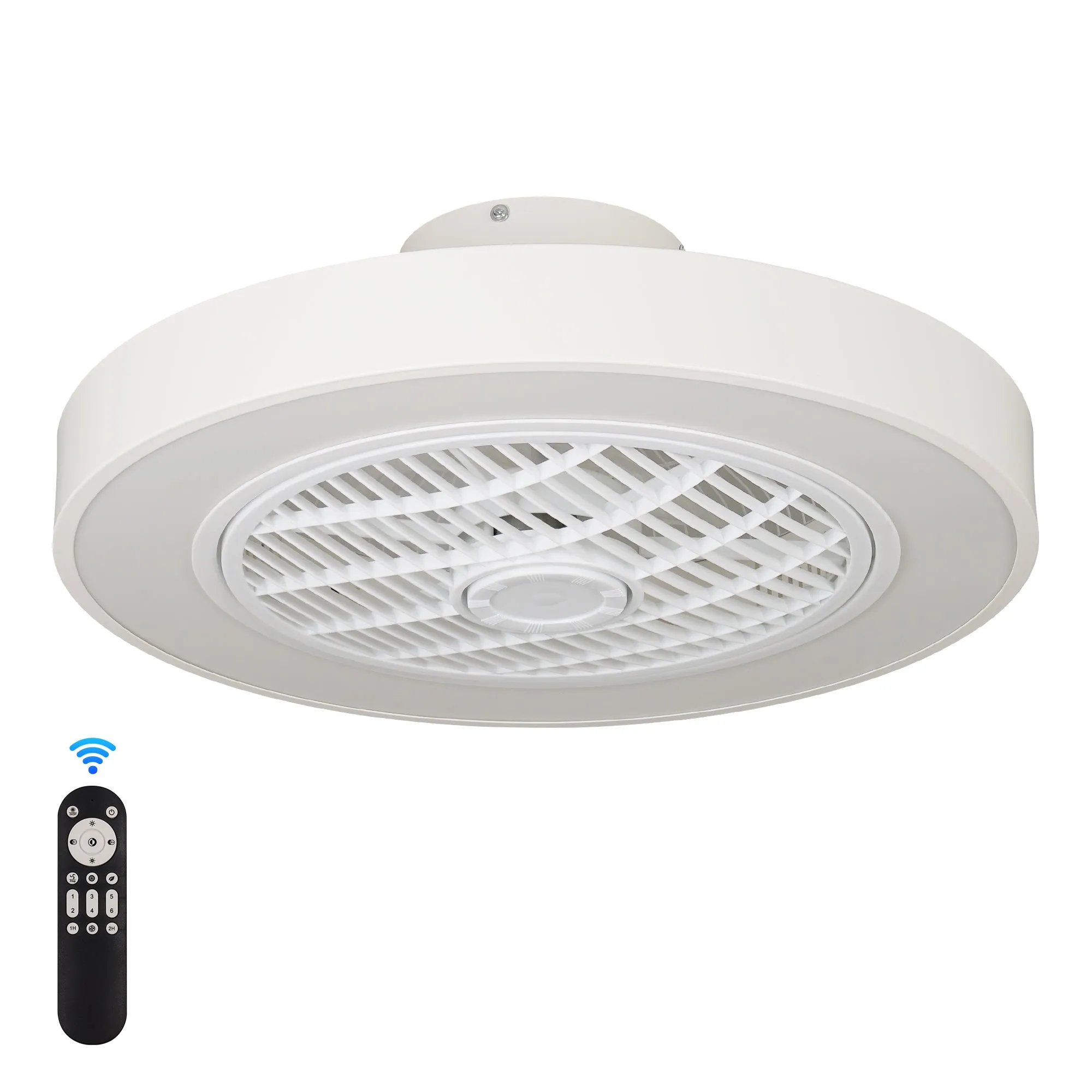 20 Inch Enclosed Bladeless Ceiling Fan With Lights(White)