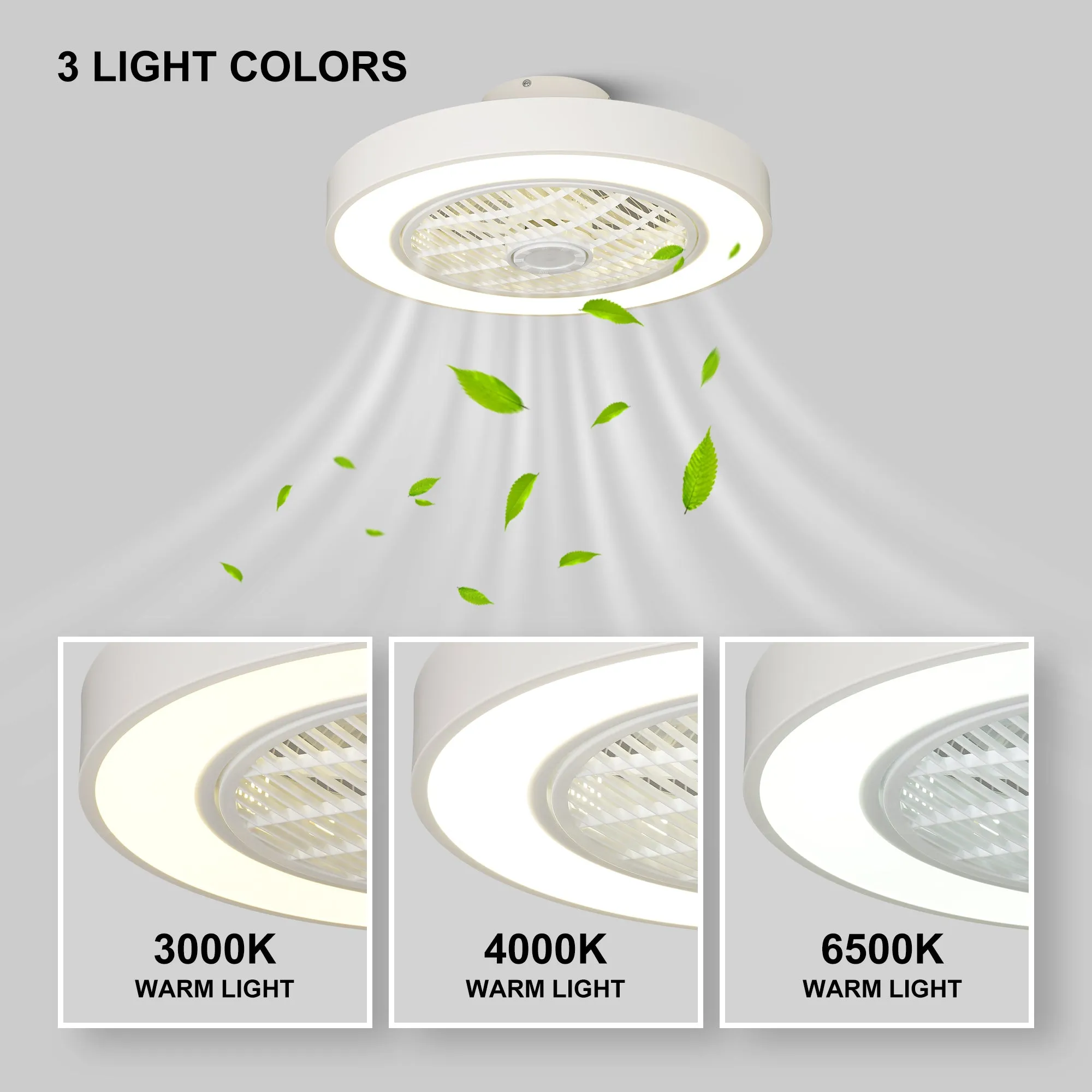 20 Inch Enclosed Bladeless Ceiling Fan With Lights(White)