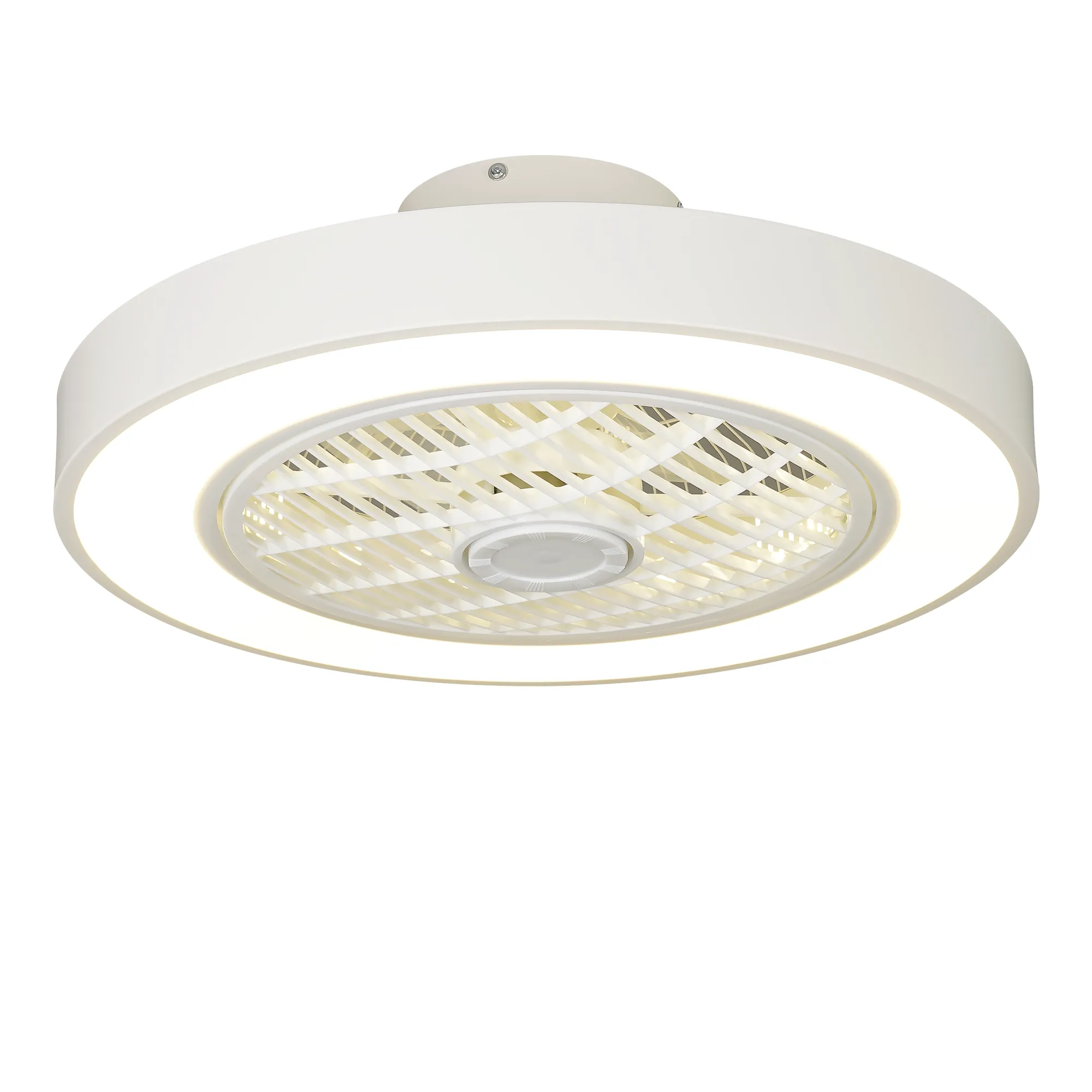 20 Inch Enclosed Bladeless Ceiling Fan With Lights(White)