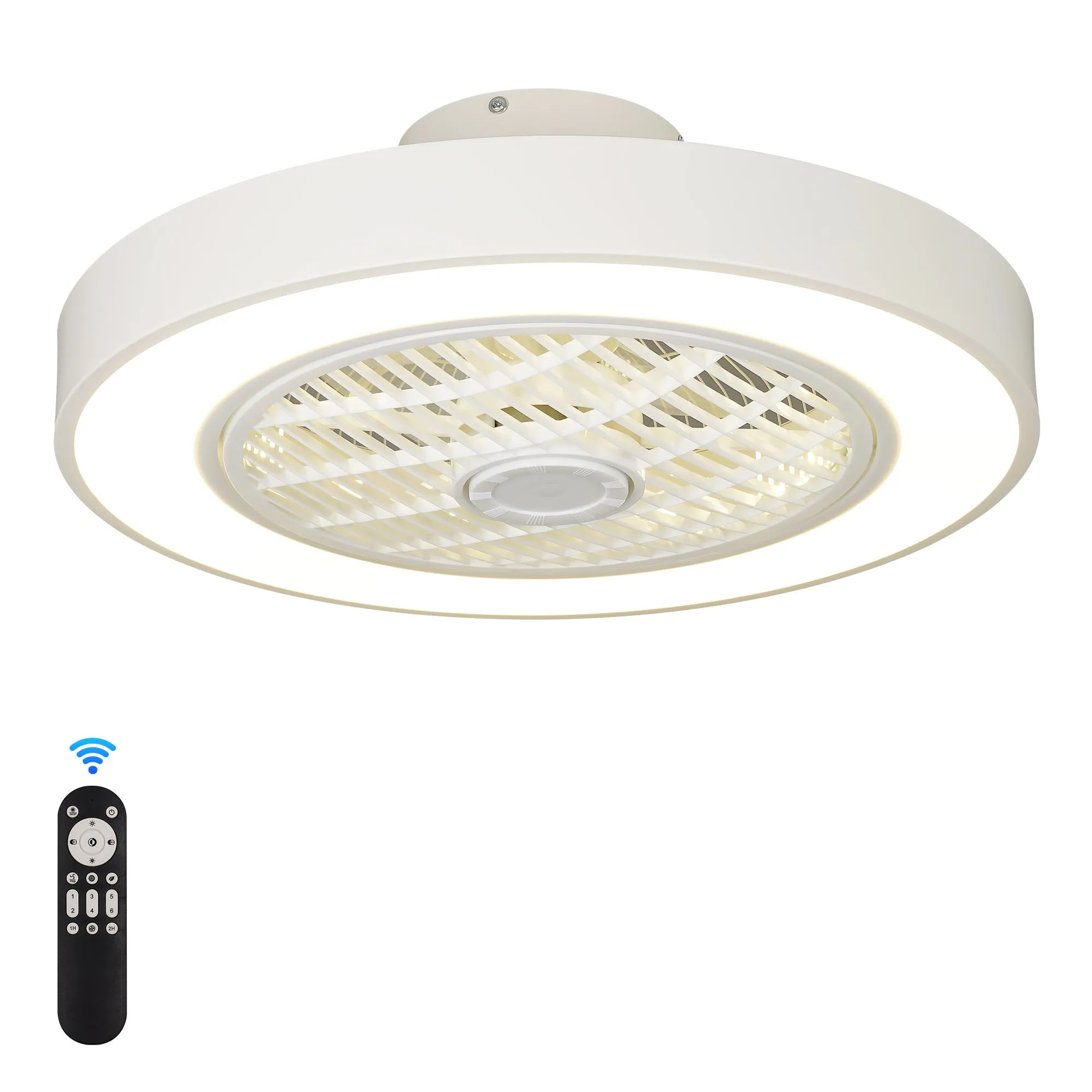 20 Inch Enclosed Bladeless Ceiling Fan With Lights(White)
