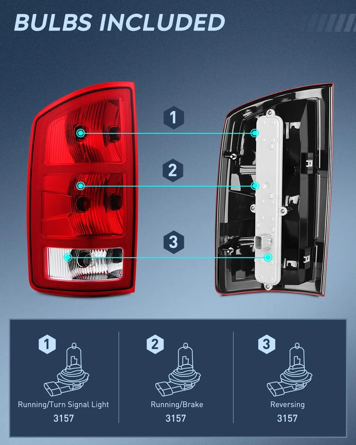 2002-2006 Dodge Ram 1500 2003-2006 Dodge Ram 2500 3500 Tail light Assembly Rear Lamp Replacement OE Style w/Bulbs Driver Passenger Side