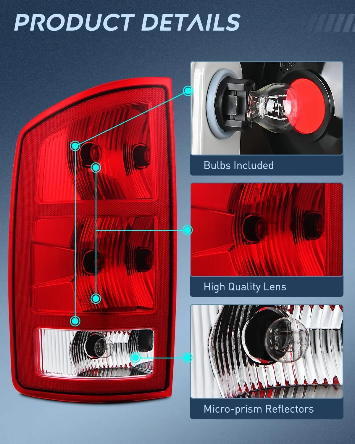 2002-2006 Dodge Ram 1500 2003-2006 Dodge Ram 2500 3500 Tail light Assembly Rear Lamp Replacement OE Style w/Bulbs Driver Passenger Side