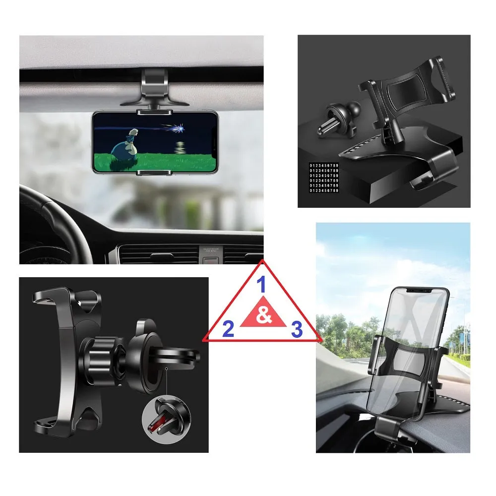 3 in 1 Car GPS Smartphone Holder: Dashboard / Visor Clamp   AC Grid Clip for Swipe Konnect 5.1 - Black