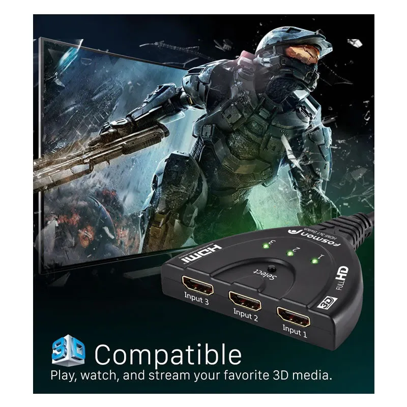 3-Port Hdmi Switch With Pigtail Cable 4K Ultra Hd Hs-3X1-4K