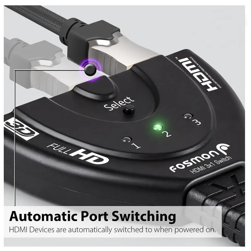 3-Port Hdmi Switch With Pigtail Cable 4K Ultra Hd Hs-3X1-4K