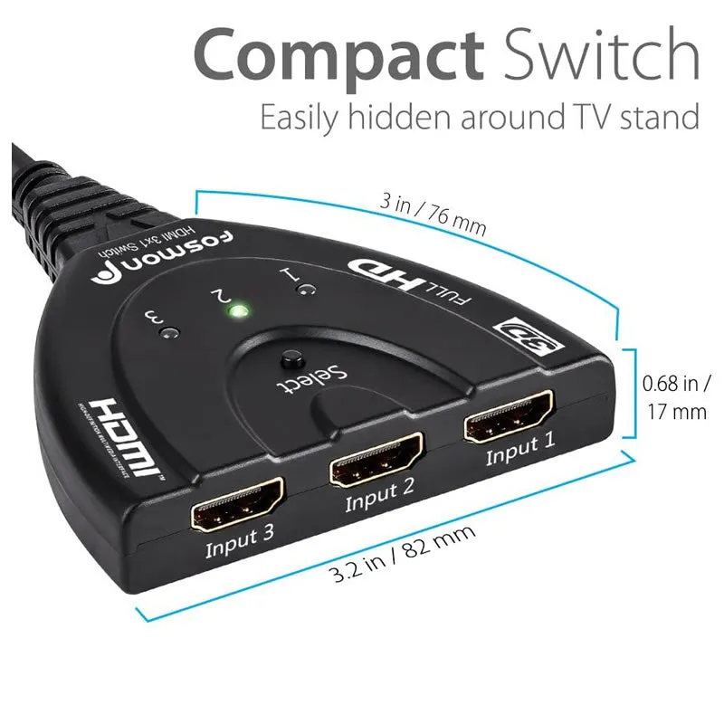 3-Port Hdmi Switch With Pigtail Cable 4K Ultra Hd Hs-3X1-4K
