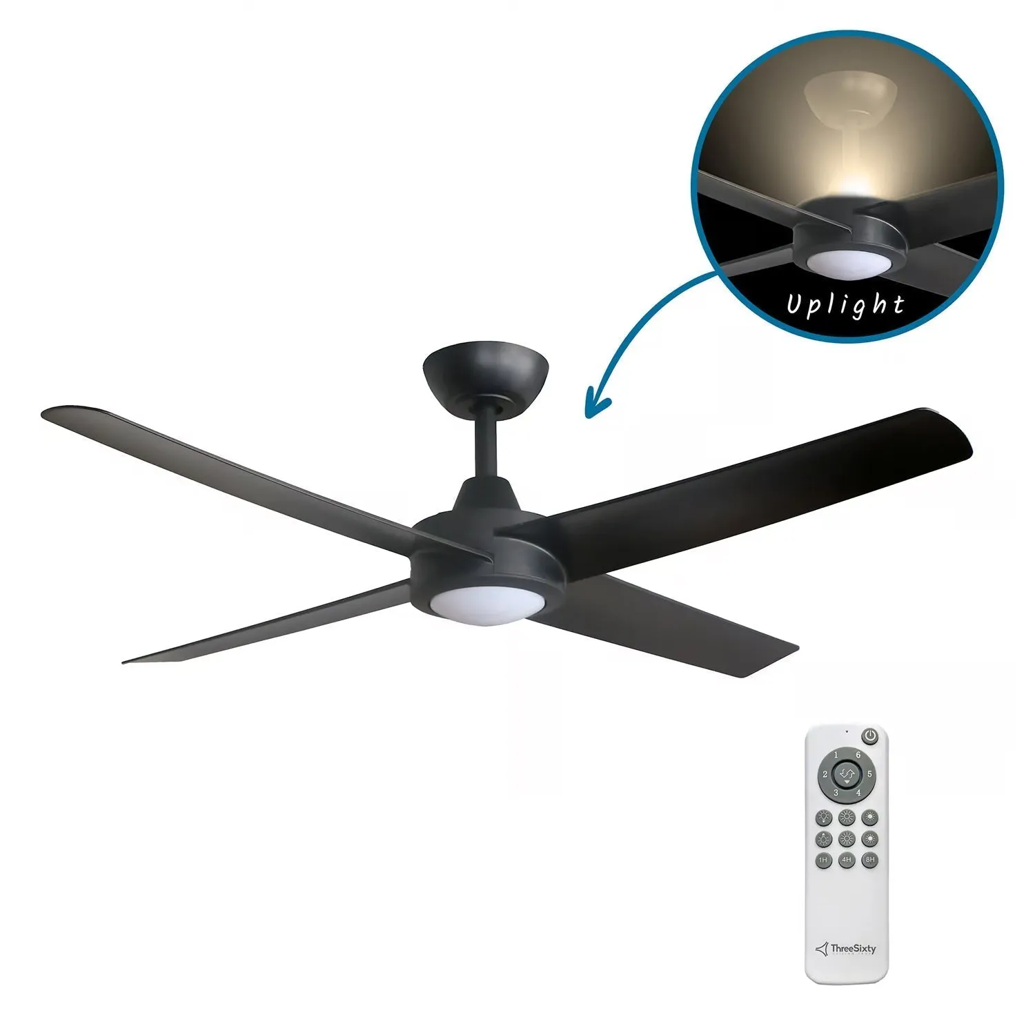 48" Ambience DC Ceiling Fan Black, White with Light AMB48XXLED 360 innovations