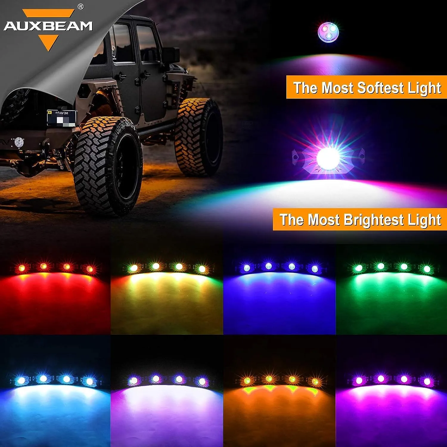 4Pcs RGB LED Rock Light Set with Bluetooth Controller