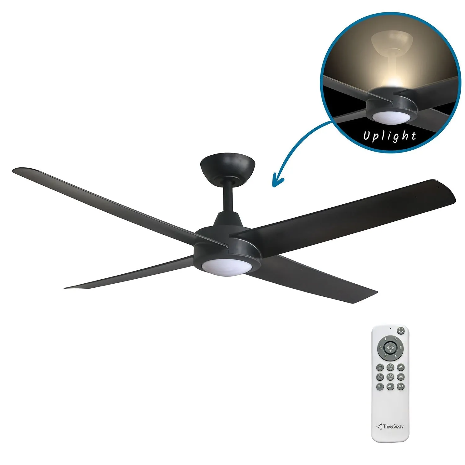 52" Ambience DC Ceiling Fan Black, White with Light AMB52XXLED 360 innovations