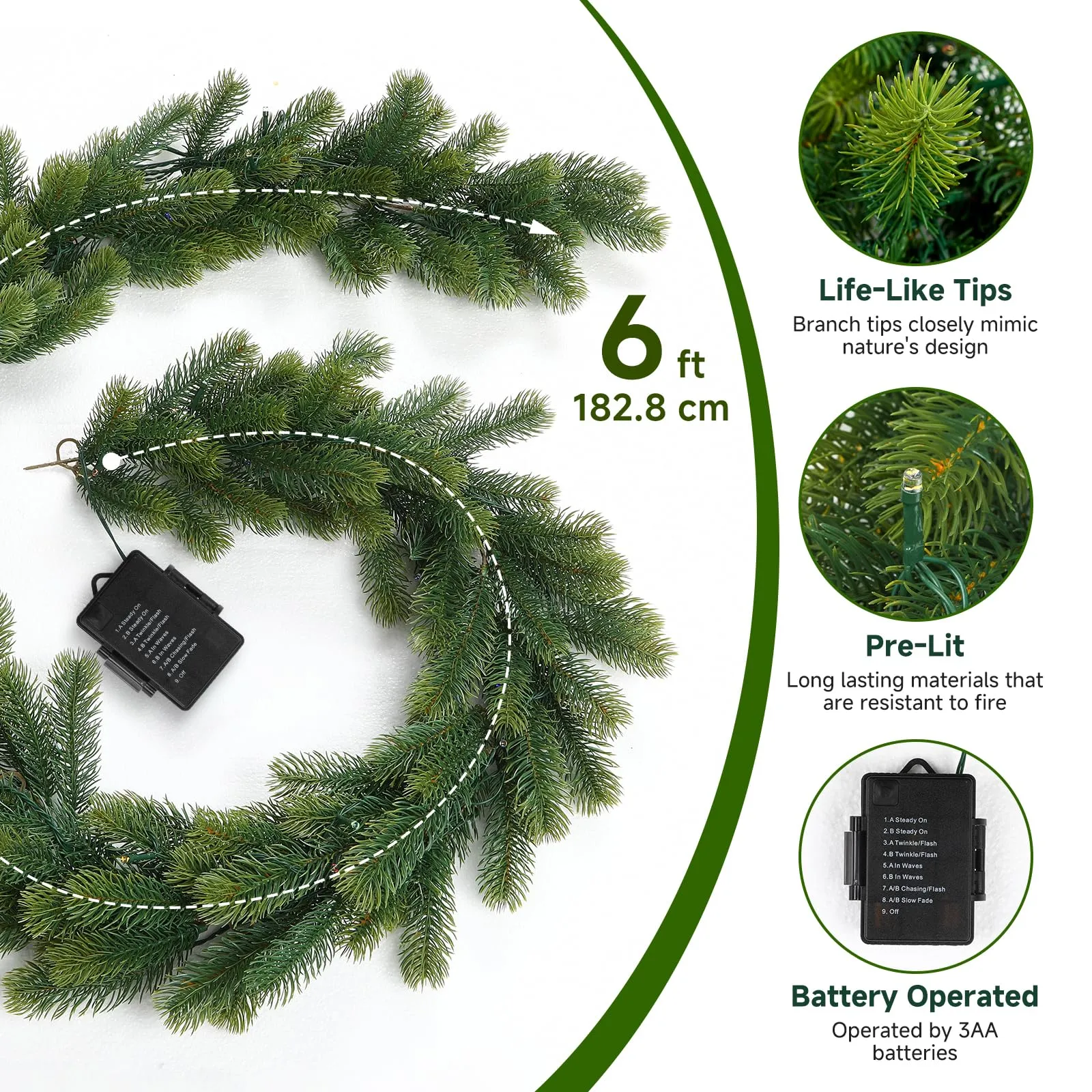 6ft Pre-Lit Multi-Color Lights Artificial Lighted Norfolk Pine Christmas Garlands