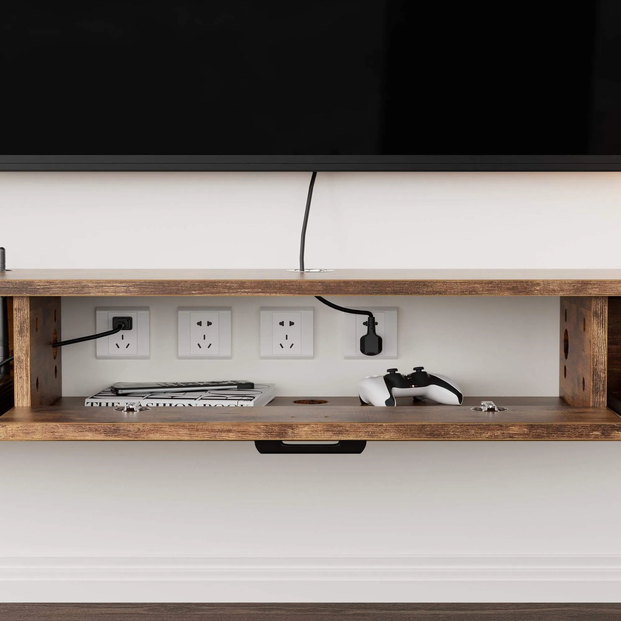 78.74" Eclan Rustic Brown Floating TV Stand