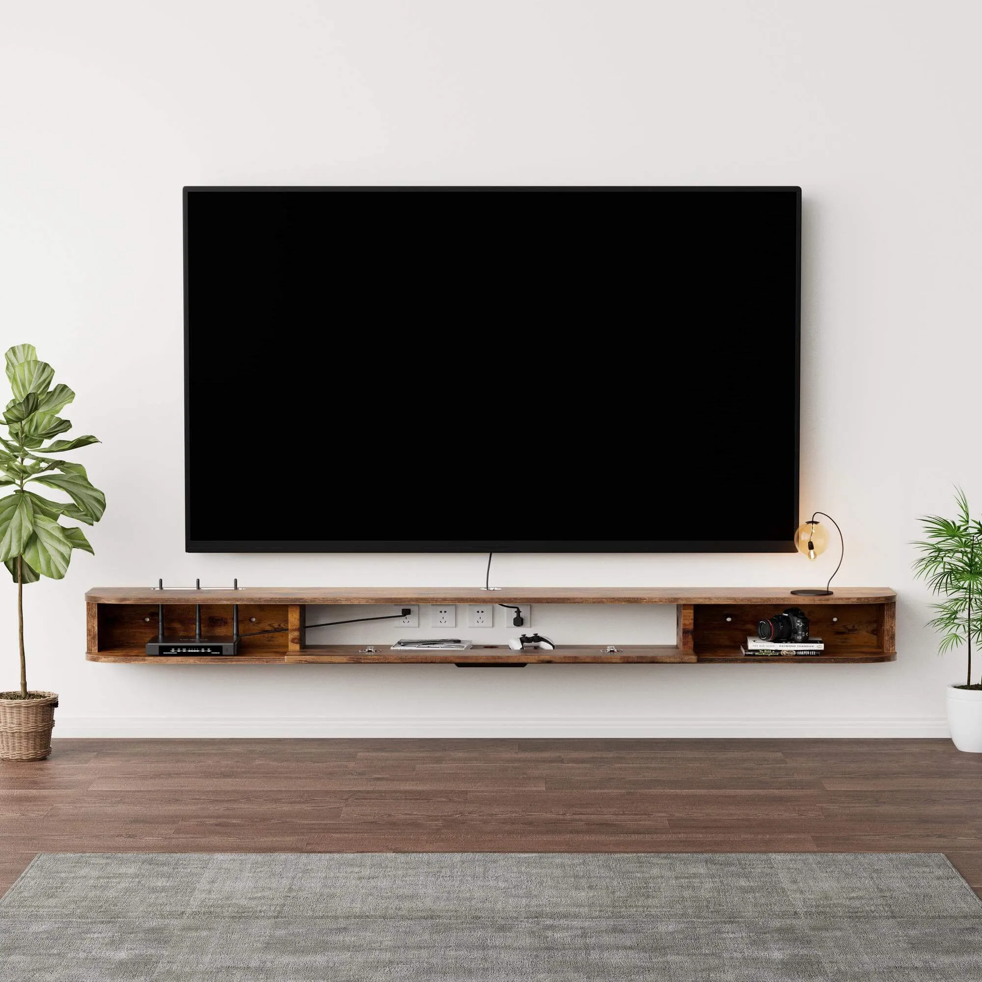 78.74" Eclan Rustic Brown Floating TV Stand