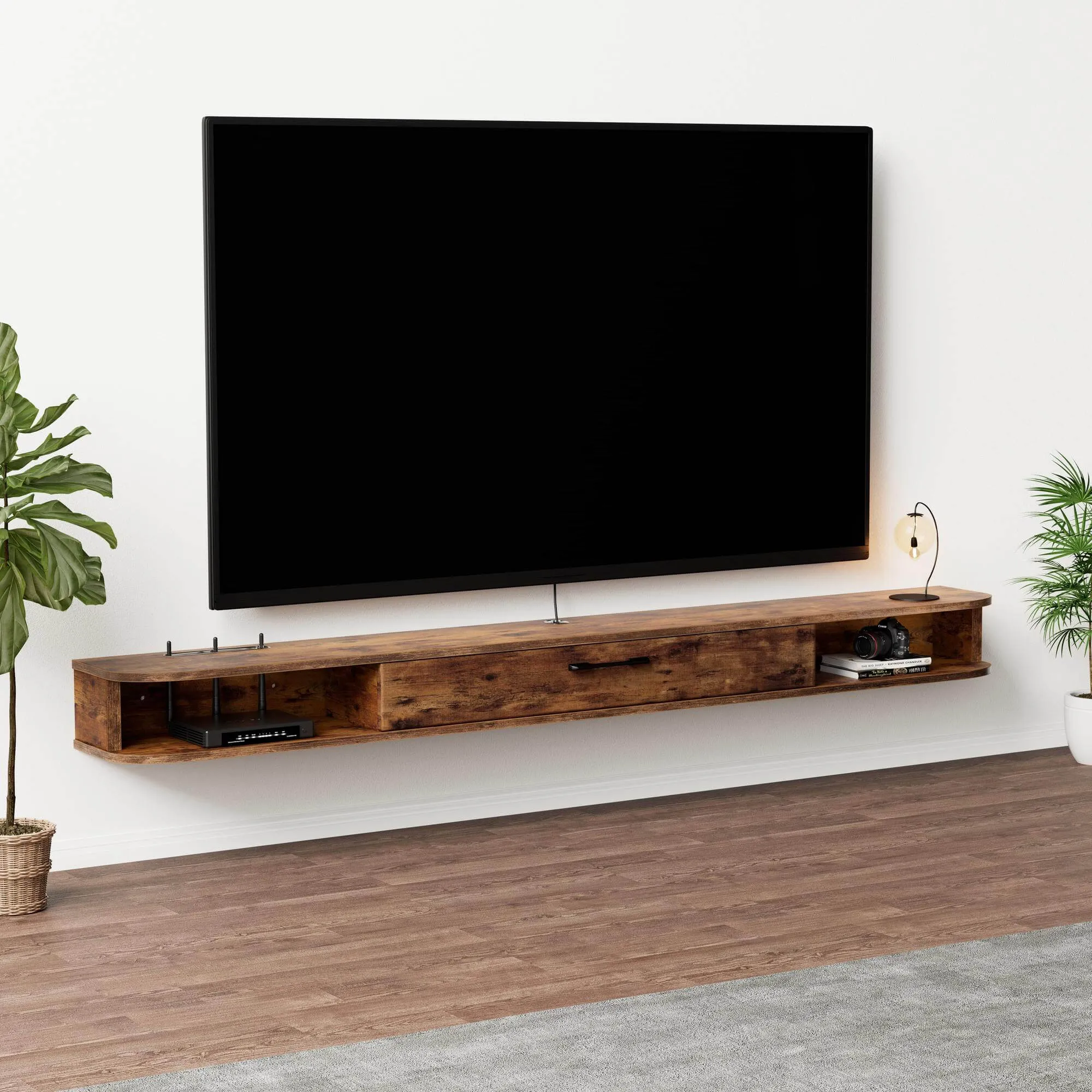78.74" Eclan Rustic Brown Floating TV Stand