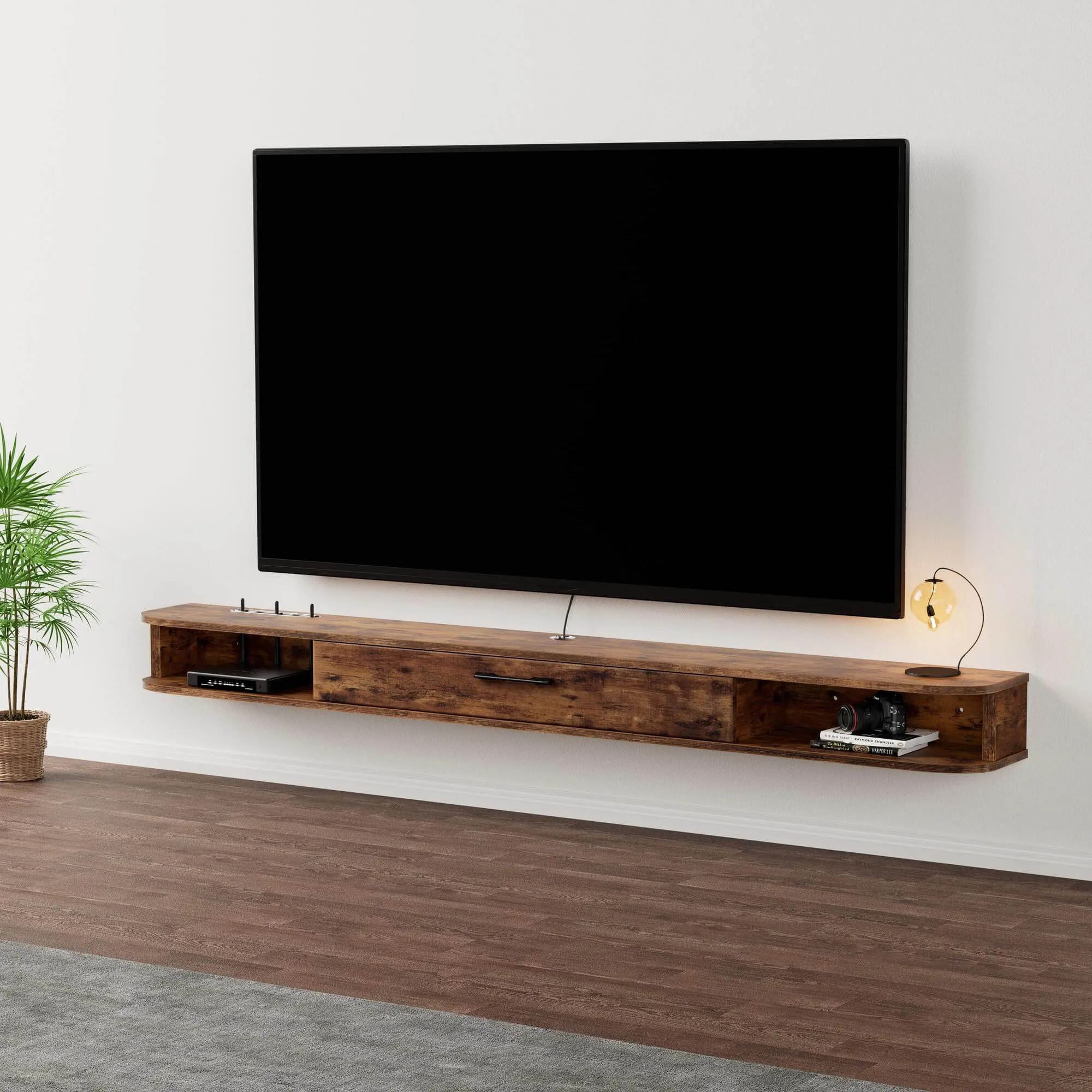 78.74" Eclan Rustic Brown Floating TV Stand