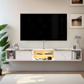 78" Arrangio LED Floating TV Stand, Marble White
