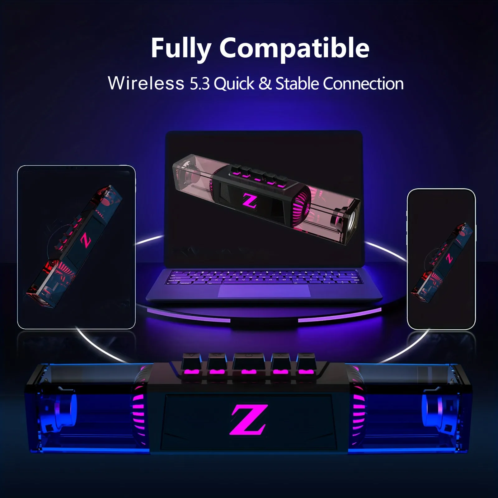 9-LED Multicolored Light Effects Computer Speaker - Wireless Stereo Surround Sound with Built-in Microphone, Rechargeable Lithium Battery, and USB Power Mode