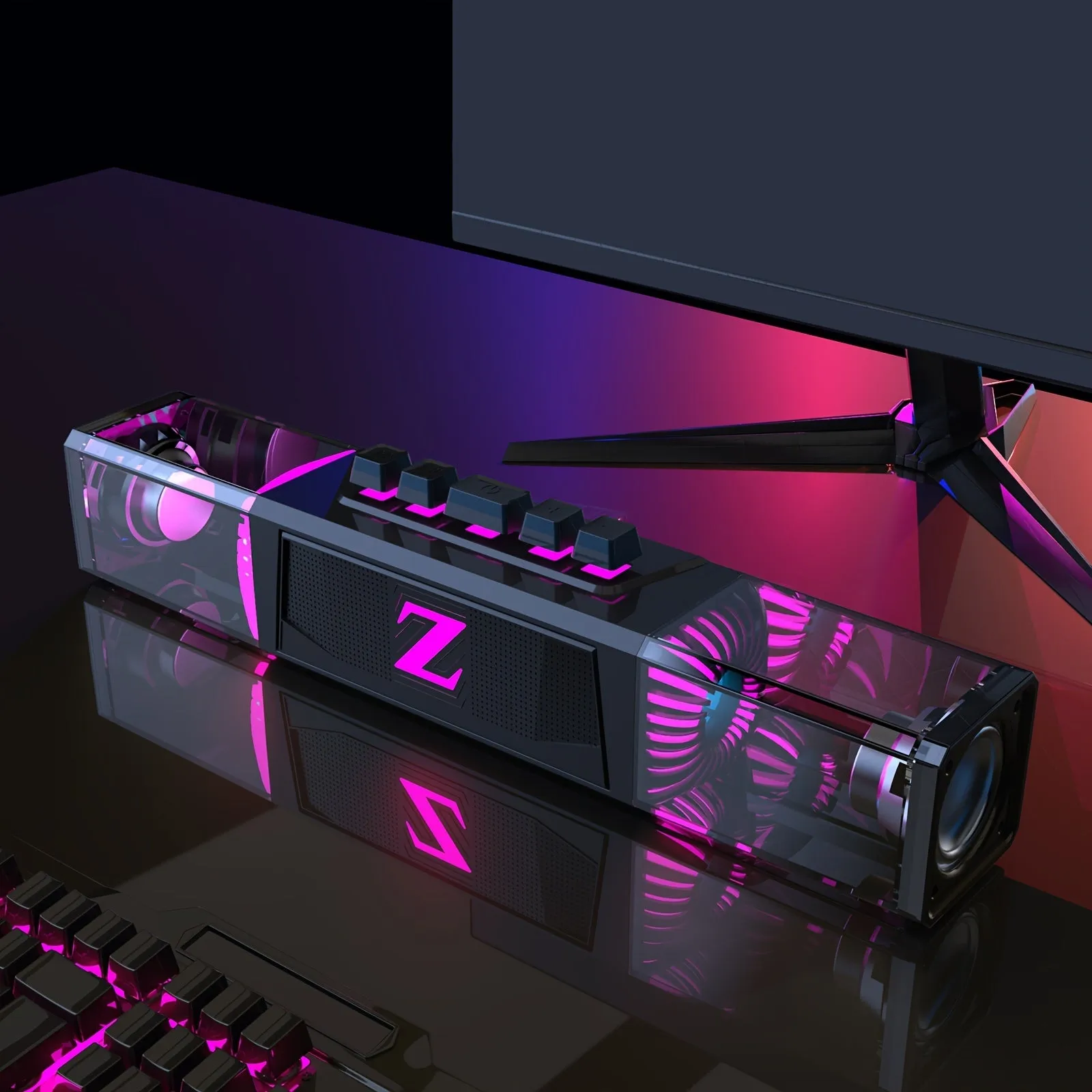 9-LED Multicolored Light Effects Computer Speaker - Wireless Stereo Surround Sound with Built-in Microphone, Rechargeable Lithium Battery, and USB Power Mode