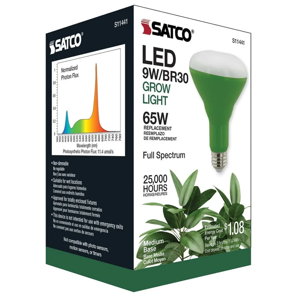 9W - BR30 LED - Full Spectrum Plant Grow Lamp - Medium Base - 120V