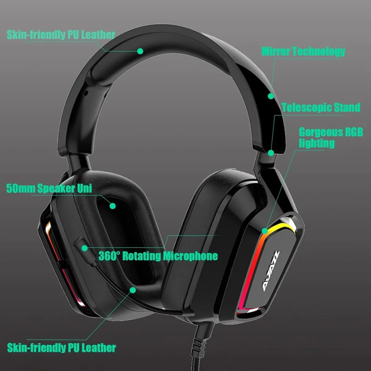 Ajazz AX368 Black USB Gaming Headset With Noise Canceling Mic RGB
