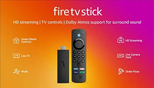 Amazon Fire TV Stick, HD, sharp picture quality, fast streaming, free & live TV, Alexa Voice Remote with TV controls