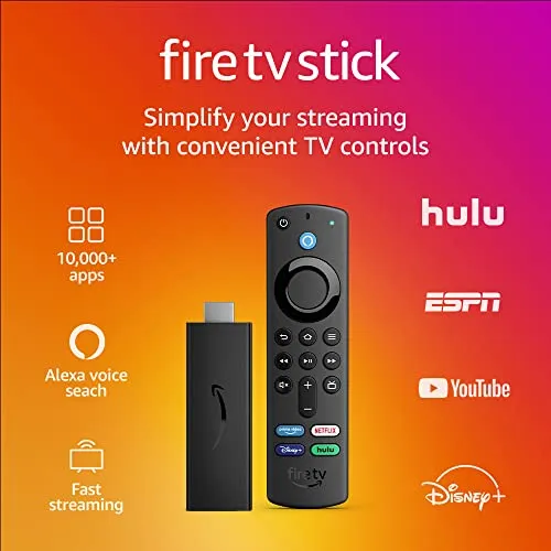 Amazon Fire TV Stick, HD, sharp picture quality, fast streaming, free & live TV, Alexa Voice Remote with TV controls