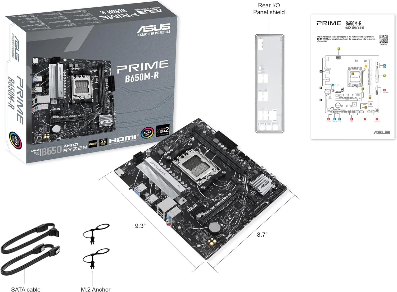Asus Prime B650M-R Motherboard, AMD B650, AM5, Micro ATX, DDR5, HDMI, 2.5G LAN, PCIe4, M.2