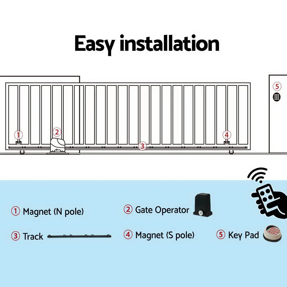 Auto Electric Sliding Gate Opener 1000kg Keypad 6m Rails