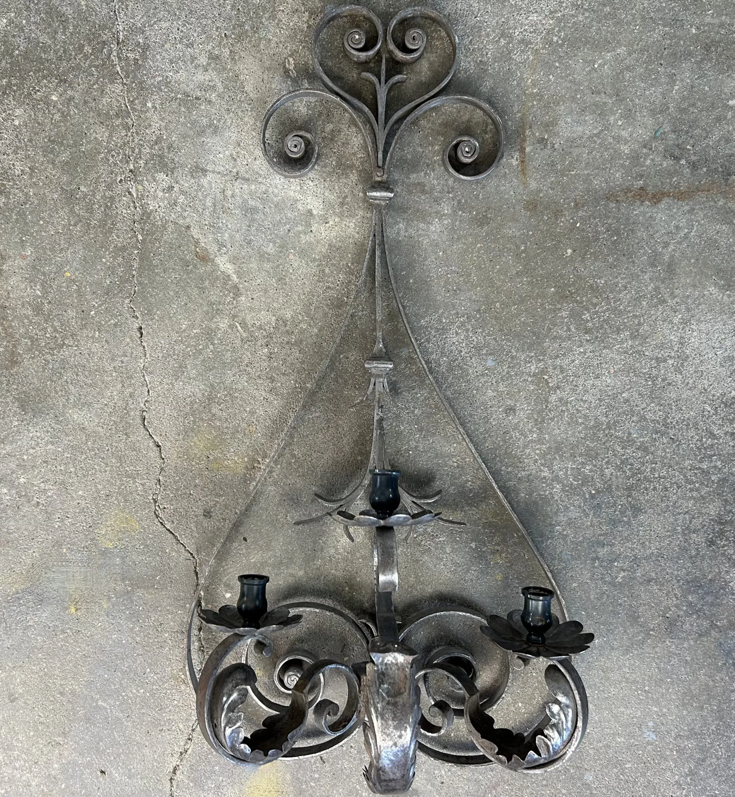 Candle Holders, Wall Mount, Iron, Pewter Finish, Ornate, Sold as a Pair