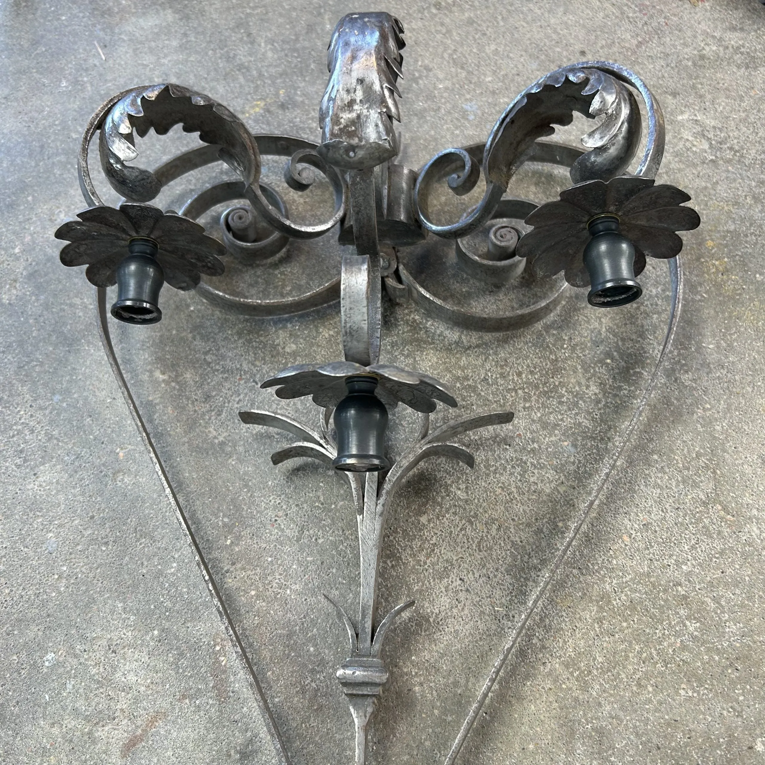 Candle Holders, Wall Mount, Iron, Pewter Finish, Ornate, Sold as a Pair