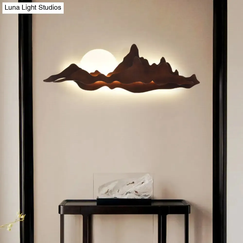 Chinese-inspired Moon and Mountain Wall Sconce for Living Room