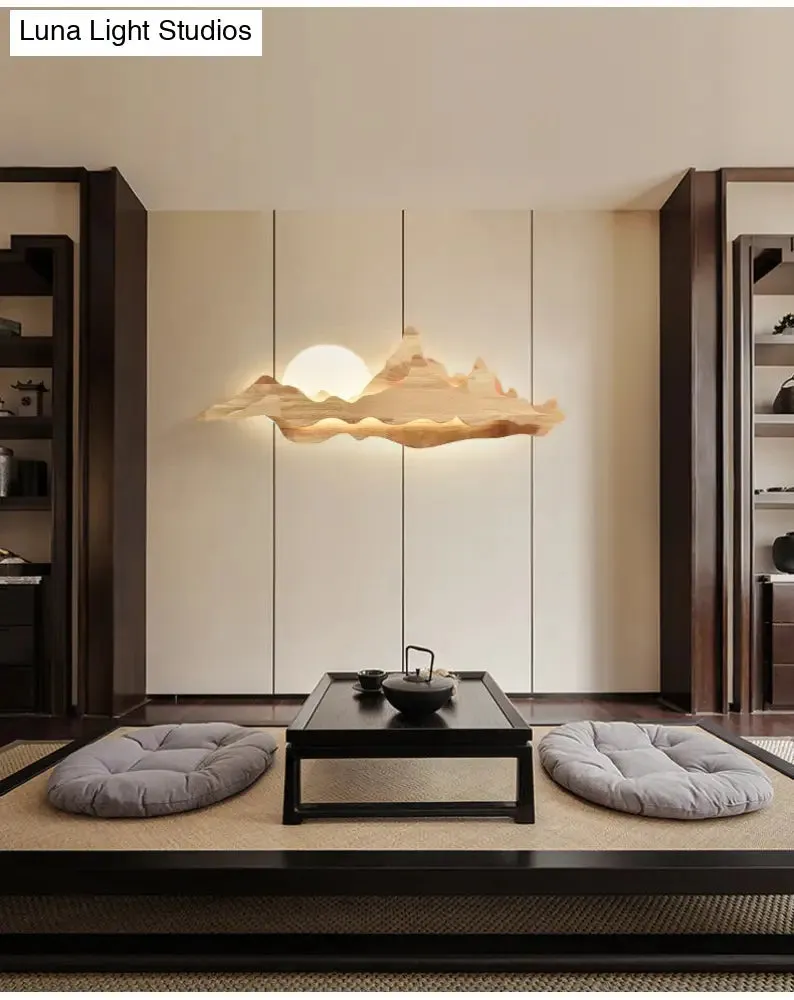 Chinese-inspired Moon and Mountain Wall Sconce for Living Room