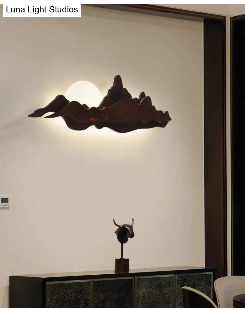 Chinese-inspired Moon and Mountain Wall Sconce for Living Room
