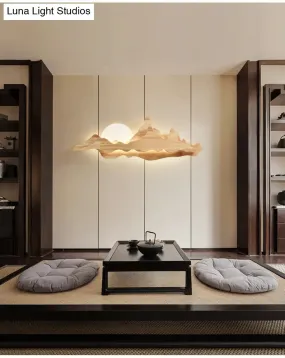 Chinese-inspired Moon and Mountain Wall Sconce for Living Room