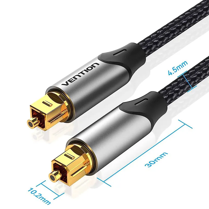 [CLEARANCE] Vention (1m - 15m) Digital Toslink Optical Fiber Audio Extension Cable Aluminum Alloy Type Gold-Plated for TV, PS4, PlayStation, Xbox, PC, Gaming, Camera, Printer | BAVB Series