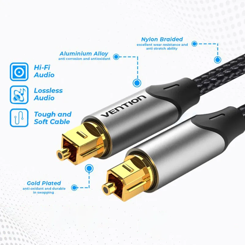 [CLEARANCE] Vention (1m - 15m) Digital Toslink Optical Fiber Audio Extension Cable Aluminum Alloy Type Gold-Plated for TV, PS4, PlayStation, Xbox, PC, Gaming, Camera, Printer | BAVB Series