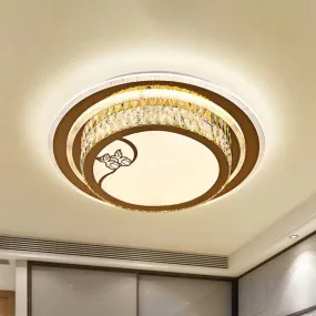 Contemporary LED Crystal Ceiling Light - Chrome Drum Flush Mount for Bedroom