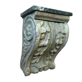 Corbel, Green Stamped Metal with Green Marble Top, Wood Back Frame