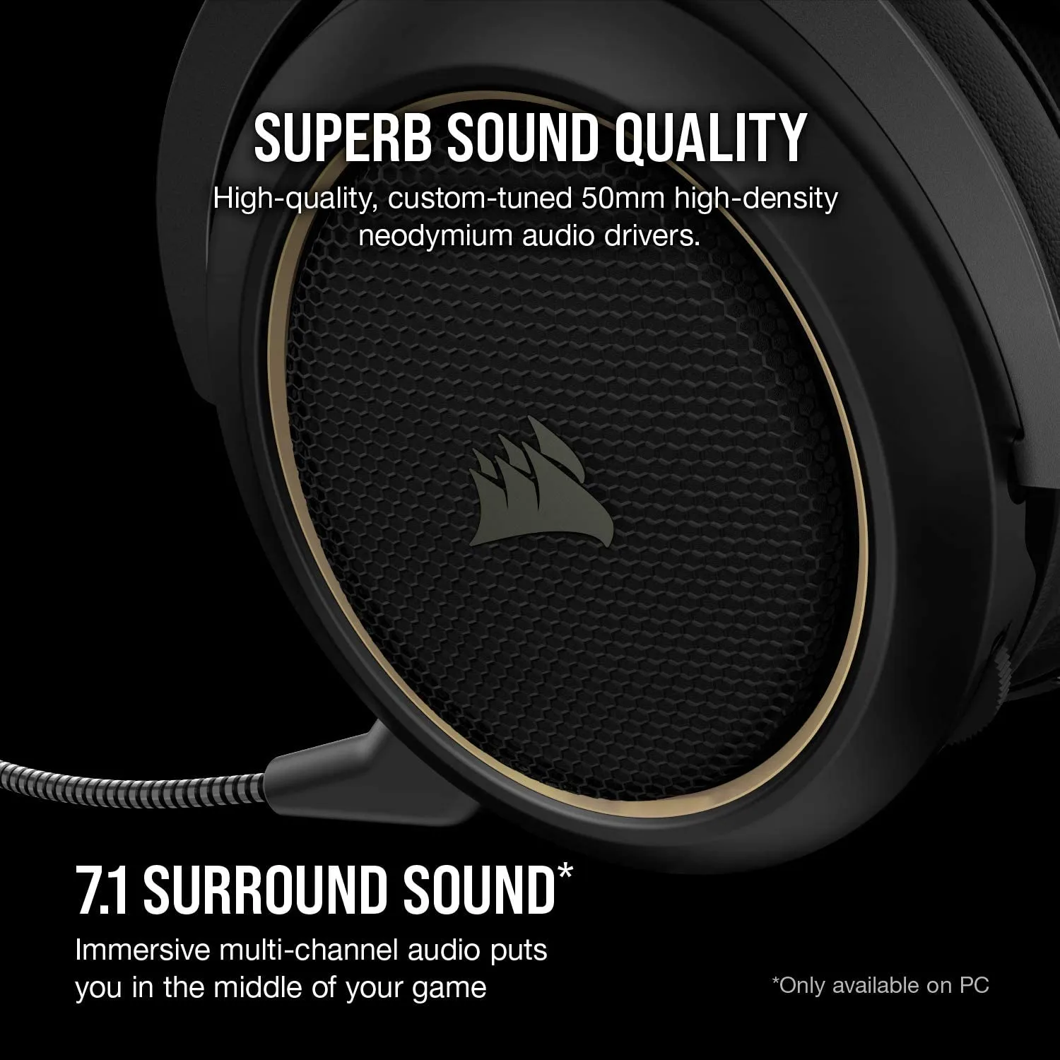Corsair Headset HS70 Pro Wireless Gaming Headset - 7.1 Surround Sound Headphones for PC, PS5, and PS4 - Discord Certified - 50mm Drivers (Cream)