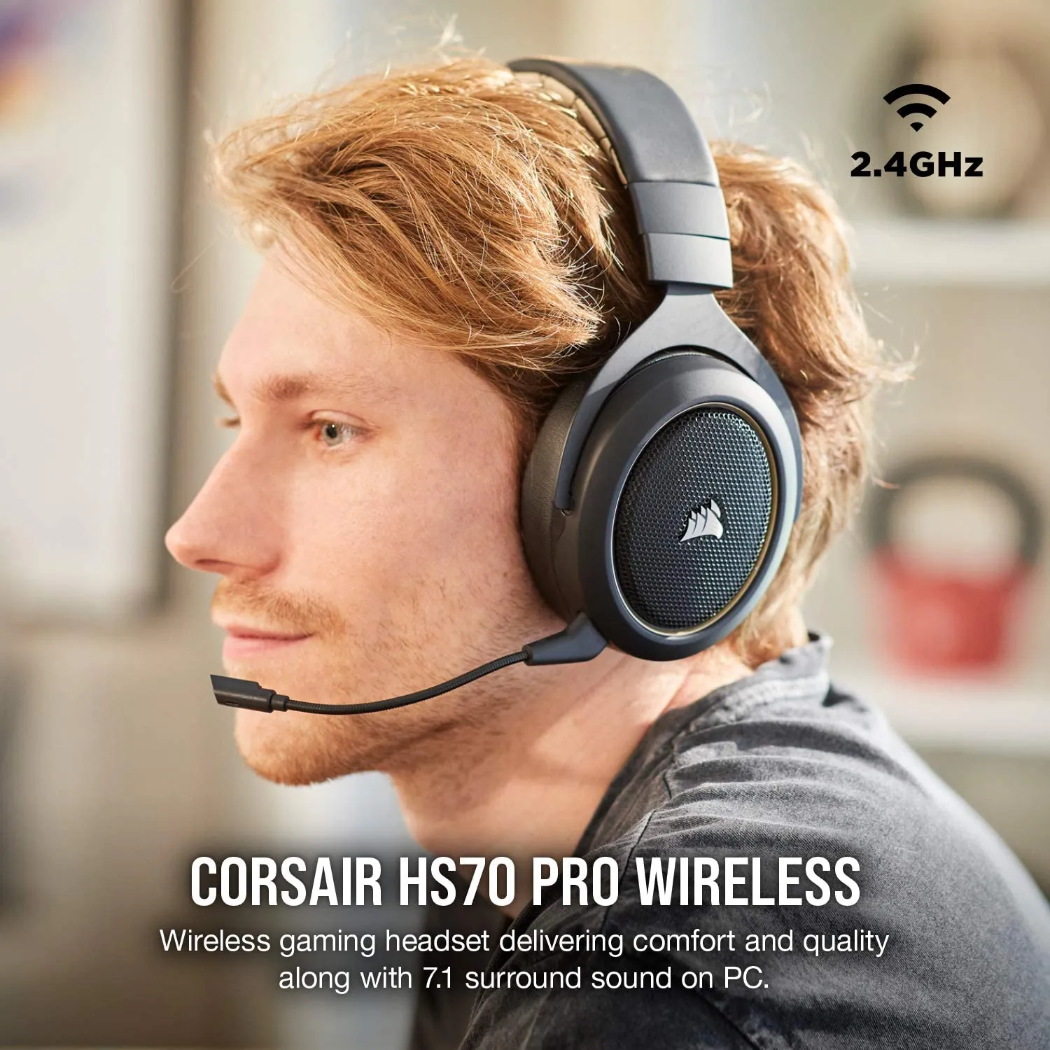 Corsair Headset HS70 Pro Wireless Gaming Headset - 7.1 Surround Sound Headphones for PC, PS5, and PS4 - Discord Certified - 50mm Drivers (Cream)