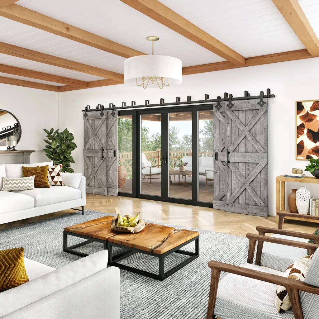 Country Style Bypass Barn Door Hardware Kit