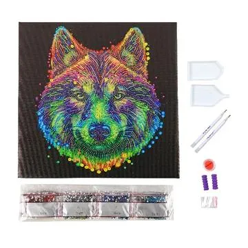 Craft Buddy DIY Crystal Art Medium Framed Kit - Colourful Wolf