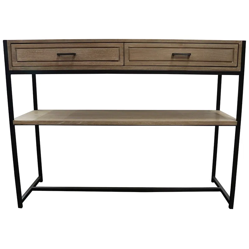 Cromwell Rustic Iron & Wood Console Table With Drawers & Shelf