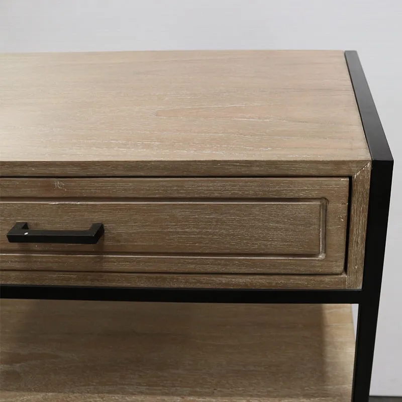 Cromwell Rustic Iron & Wood Console Table With Drawers & Shelf
