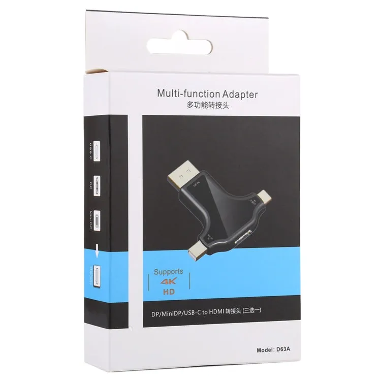 D63A DisplayPort   Mini DP   UCB-C / Type-C Male to HDMI Female 3 in 1 Adapter