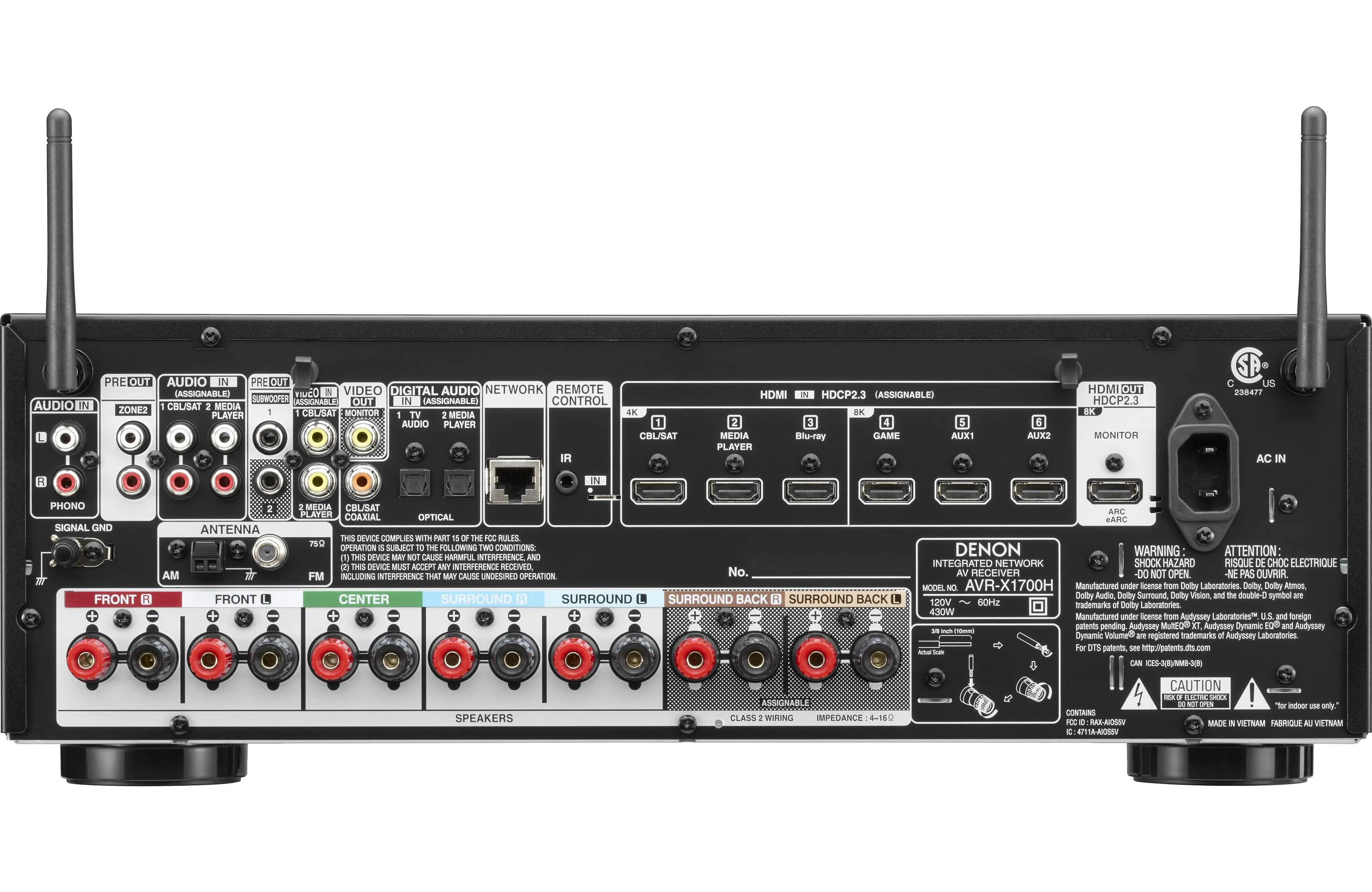 Denon AVR-X1700H 7.2 Channel 8K AV Receiver with 3D Audio, Voice Control and HEOS