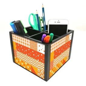 Desk Organizer For Stationery -  CheckBox Pattern Orange