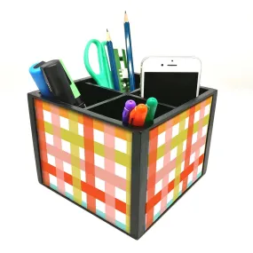 Desk Organizer For Stationery -  Colorful Checks